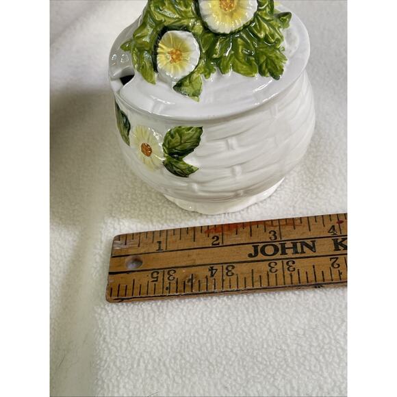 Lefton RUSTIC DAISY #3858 Embossed Daisies Yellow Accents JAM /JELLY & LID - Picture 8 of 8